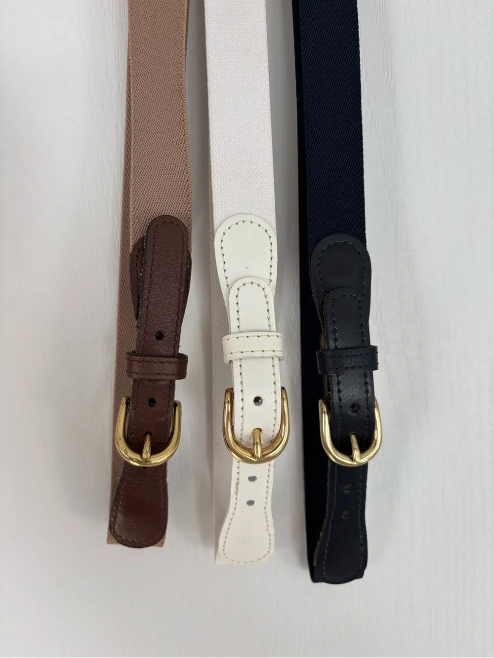 3 Classic Leather-Trim Women's Belts - White, Brown, Navy - Picture 1 of 5